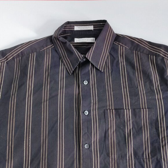 Geoffrey Beene button down shirt men's size L black with yellow stripes - Picture 2 of 9